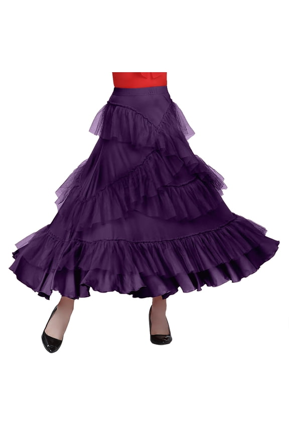 Carnival Womens Skirts Modern Dance Skirt Ballroom Practice Wear Flowy Mesh Layer Performance Skirt for Latin Tango Chacha Social Dancing Purple M