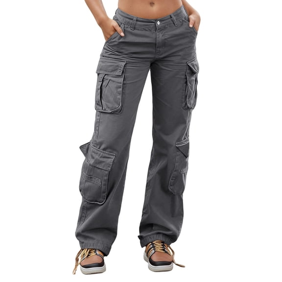 Ediodpoh Casual Cargo Pants Women with Multiple Pockets Classic Style Comfortable Everyday Wear Stretch Fabric for Outdoor Activities Dark Gray XS