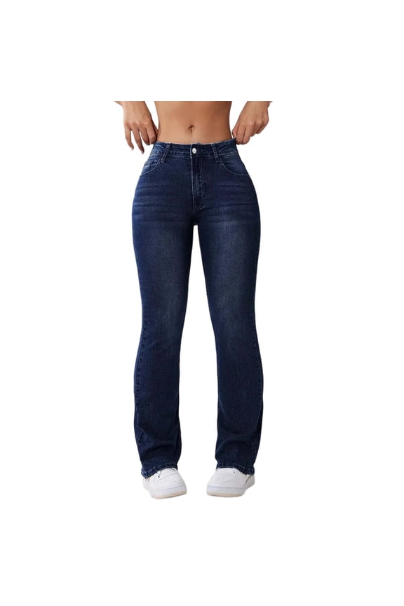 Ediodpoh Casual Flared Denim Pants for Women with Stretch Soft Lined Winter Trousers Comfortable Mid Rise Bootcut Design Blue XS