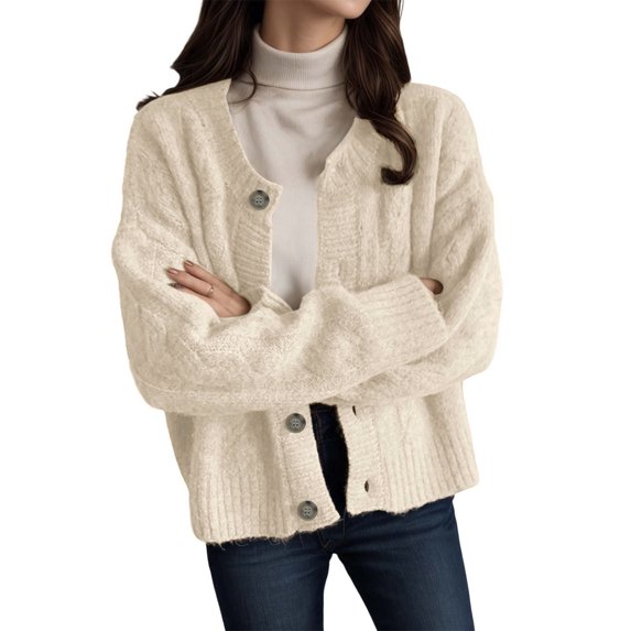 Ediodpoh Casual Knit Cardigan for Women Sweater Soft Yarn Oversized Open Front Coat Comfortable Daily Wear Loose Fit Beige
