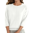 thumbnail image 1 of Ediodpoh Casual Solid Color Knit Pullover Sweater Round Neck Three Quarter Sleeve Knit Tops for Women for Soft Comfortable Lightweight White L, 1 of 6
