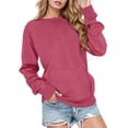 thumbnail image 1 of Ediodpoh Casual Solid Color Pullover Sweater for Women Long Sleeve Crewneck Pocket Hoodless Womens Sweatshirts Athletic Sportswear Apparel Red M, 1 of 4