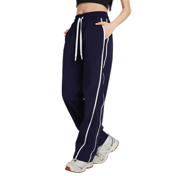 Fgnfyis Casual Wide Leg Pants with Side Stripes Comfortable Trousers for Everyday Wear Outdoor Travel Versatile Womens Pants Navy XL