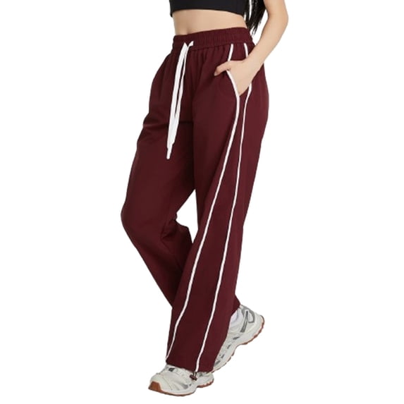 Fgnfyis Casual Wide Leg Pants with Side Stripes Comfortable Trousers for Everyday Wear Outdoor Travel Versatile Womens Pants Red S