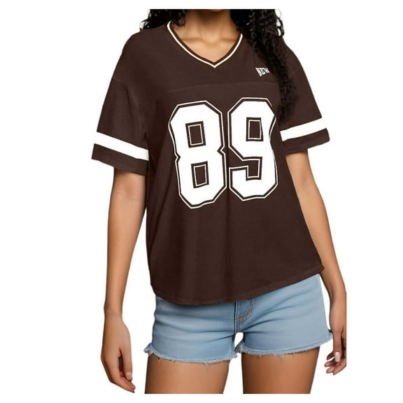 Ediodpoh Casual Women's Loose Fit Letter Print Short Sleeve T Shirt Versatile Streetwear Top for Daily Fashion Womens Tops Casual Coffee S