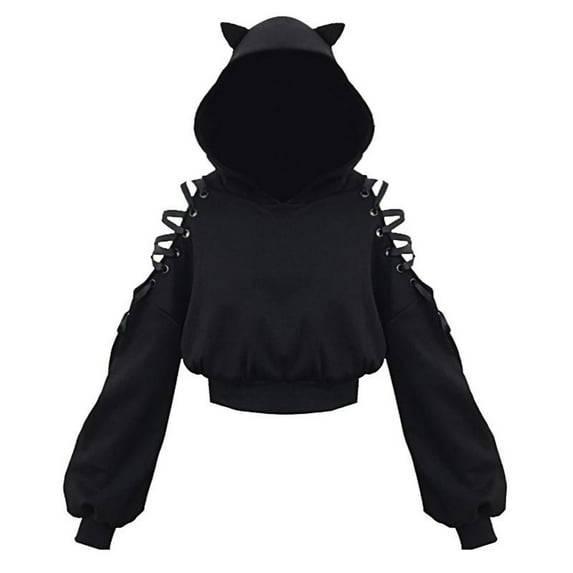 Ediodpoh Cat Ear Hoodie Womens Pullover Solid Color Long Sleeve Hooded Sweatshirt Cute Casual Blouse Tops Womens Hoodies Black_001 XXXXL