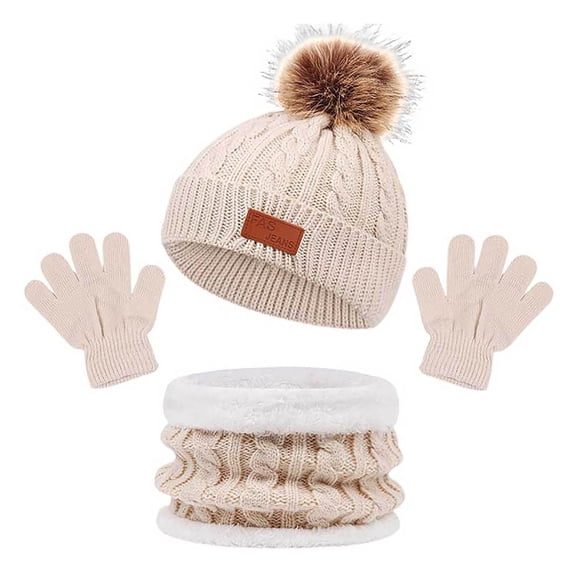 Fgnfyis Children Autumn Winter Hat Scarf and Gloves Set Warm Baby Set Beige