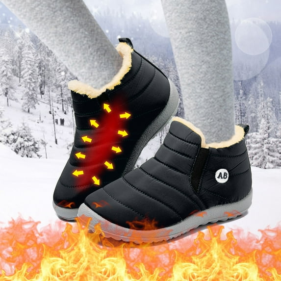 YOUSNH Childrens Winter Childrens Boots Flat Splashing Warm Short Tube Snow Boots Girls Boots Black 3.5