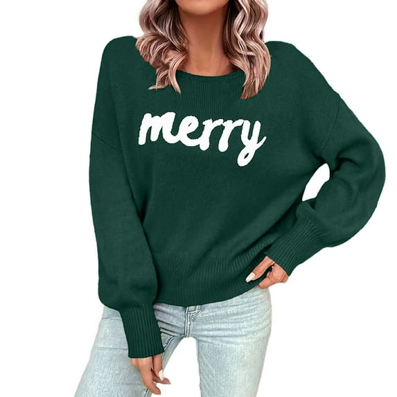 Ediodpoh Christmas Crew Neck Long Sleeved Pullover for Women Christmas Sweaters for Women Warm Fashion Green L