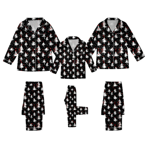 Ediodpoh Christmas Family Pajamas Matching Sets Printed Imitation Silk Long Sleeve Parent Child Outfit Home Pajamas for Men Black_008 M
