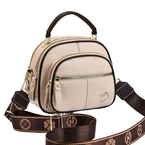 Ediodpoh Classic Multifunctional Compartments Adjustable Wide Shoulder Strap Leather Bag For Women Hands Convenience Beige