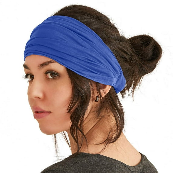 Riforla Comfortable Lightweight Japanese Bandana Headbands for Men and Women in Solid Colors Blue