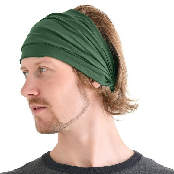 Ediodpoh Comfortable Lightweight Japanese Bandana Headbands for Men and Women in Solid Colors Green