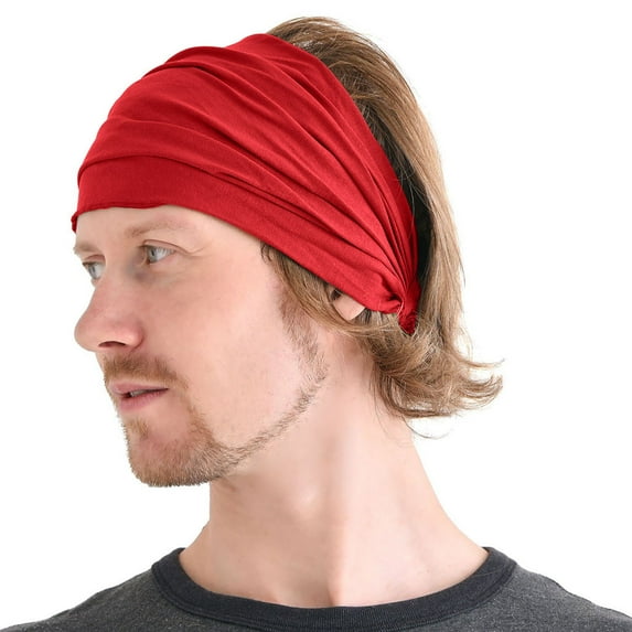 Riforla Comfortable Lightweight Japanese Bandana Headbands for Men and Women in Solid Colors Red