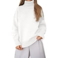 thumbnail image 1 of Ediodpoh Comfortable Solid Color High Neck Pullover Sweater Loose Knit Classic Sweaters for Women for Versatile Turtleneck Top White S, 1 of 5