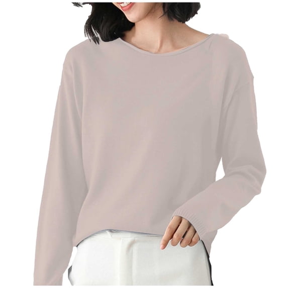 Ediodpoh Cozy Women's Knit Sweater Loose Fit Round Neck Pullover Versatile for Layering Knit Tops for Women Beige XXL