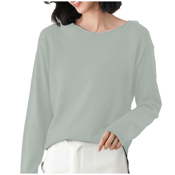 Ediodpoh Cozy Women's Knit Sweater Loose Fit Round Neck Pullover Versatile for Layering Knit Tops for Women Mint Green L