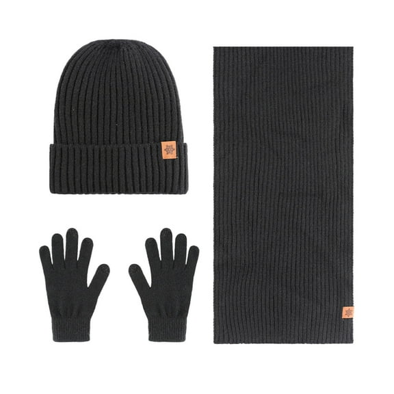 Ediodpoh Double Layer Knit Hat Scarf and Gloves Set Thick Warm Windproof Ear Protection Three Piece Black