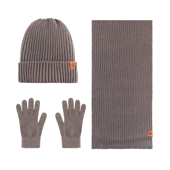 Fgnfyis Double Layer Knit Hat Scarf and Gloves Set Thick Warm Windproof Ear Protection Three Piece Coffee
