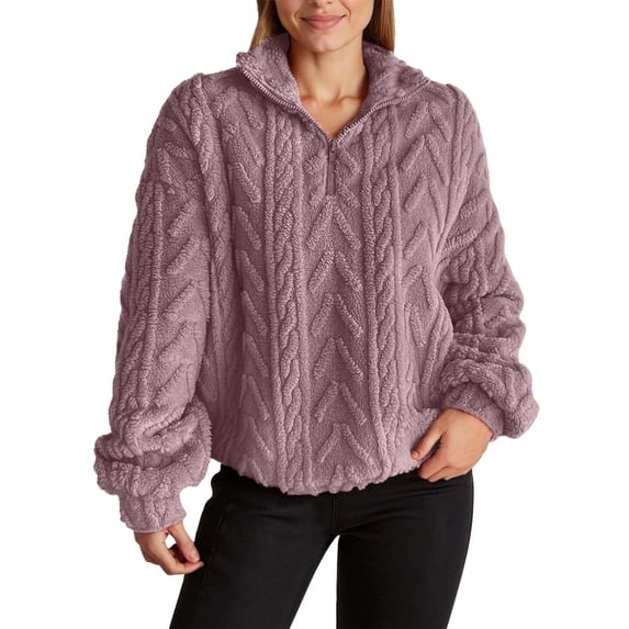 Ediodpoh Double Pullover Zip up Casual Sweatshirt for Women Men Comfortable Winter Fall Loungewear Warm and Soft Purple L