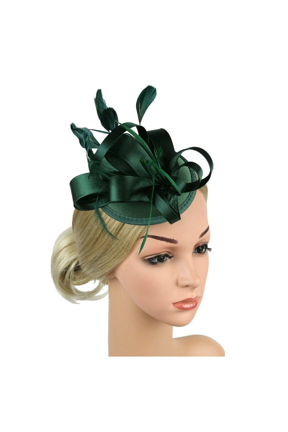 Elegant Black Evening Mini Top Hat for Bride Wedding and Party Hair Accessory Green