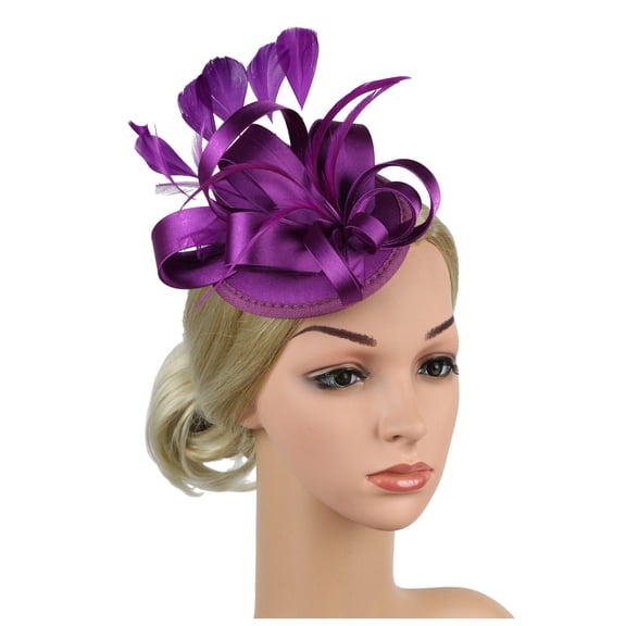 Ediodpoh Elegant Black Evening Mini Top Hat for Bride Wedding and Party Hair Accessory Purple