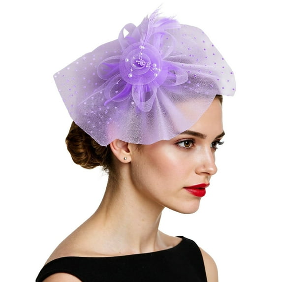 Ediodpoh Elegant Feather Fascinator Headband with Mesh for Women for Weddings Parties and Formal Events Purple