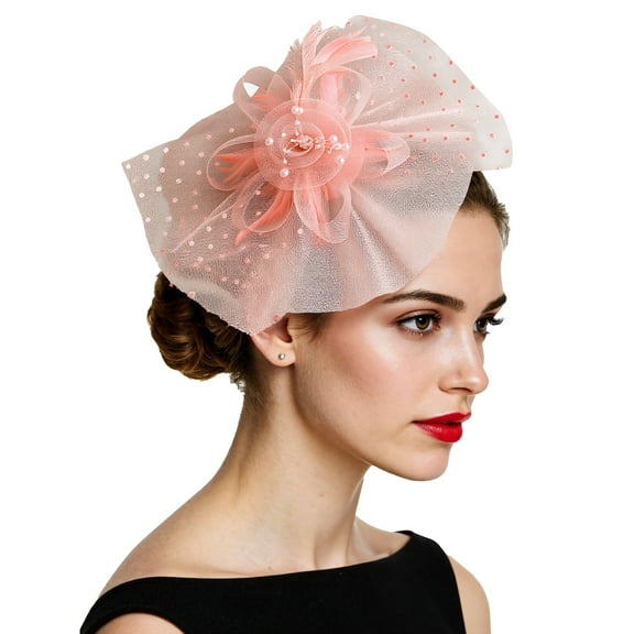 Ediodpoh Elegant Feather Fascinator Headband with Mesh for Women for Weddings Parties and Formal Events Rose Gold