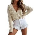 thumbnail image 1 of Ediodpoh Elegant Knit Cardigan Sweater Coat Long Sleeve Open Front Button up Loose Fit Boho Lace Crochet Cardigan Sweaters for Women White L, 1 of 5