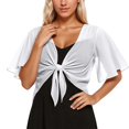 thumbnail image 1 of Ediodpoh Elegant Open Front Chiffon Cover up Lightweight Beach Kimono Lace up Long Sleeve Boho Blouse Tunic Sweater Jackets for Women White S, 1 of 4