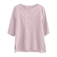 thumbnail image 1 of Ediodpoh Embroidered T Shirt for Women Summer Short Sleeved Top Plus Size High End T Shirt for Women Ethnic Style Clothing Womens Tops Casual Pink XXL, 1 of 4