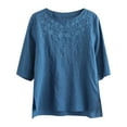 thumbnail image 1 of Ediodpoh Embroidered T Shirt for Women Summer Short Sleeved Top Plus Size High End T Shirt for Women Ethnic Style Clothing Womens Tops Casual Blue M, 1 of 4