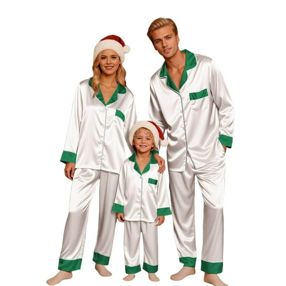 Ediodpoh Family Matching Pajamas Long Sleeve Silk Stain Sleepwear for Parents and Kids Holiday Family Sleepwear Set Holiday Cozy Outfit for Men Light Green XL