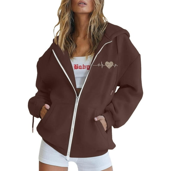 Ediodpoh Fashion Women’s Casual Zipper Long Sleeve Pocket Drawstring Sports Hoodies for Women for Everyday Wear Coffee L