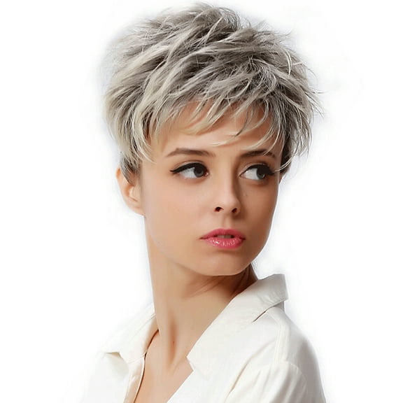 Riforla Fashion Women's Full Bangs Wig Short Wig Straight Wig Wigs for Women Grey_001