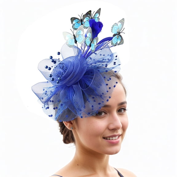 Ediodpoh Feather Headband for Women Elegant Mesh Party Hat for Special Events and Performances Blue