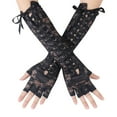 thumbnail image 1 of Riforla Fingerless Witch Long Elbow Arm Warmer with Lace Sleeves for Party Halloween Black, 1 of 8