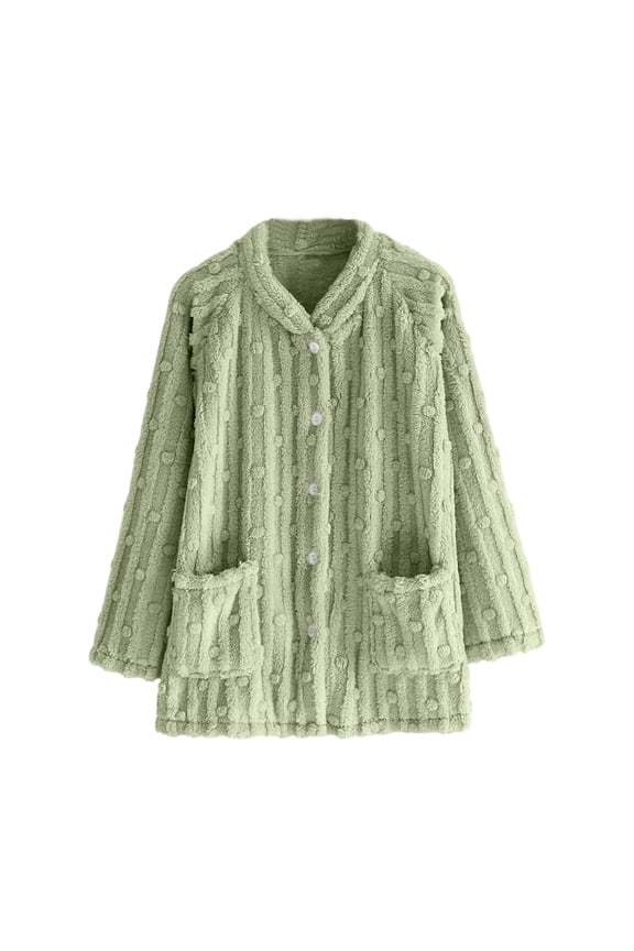 Ediodpoh Flannel Cardigan Top Long Sleeve Cozy Loungewear Pullover Soft Warm Winter Sleepshirt Housewear with Pockets Green XL