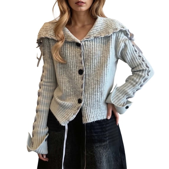 Ediodpoh Handwoven Knitted Cardigan for Women Sweater Open Front Long Sleeve Outwear Coat for Autumn Winter Fashion Light Gray