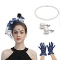 thumbnail image 1 of Fgnfyis Hats for Women Bow Top Hat for Tea Party Wedding with Lace Gloves and Earrings Set Navy, 1 of 5