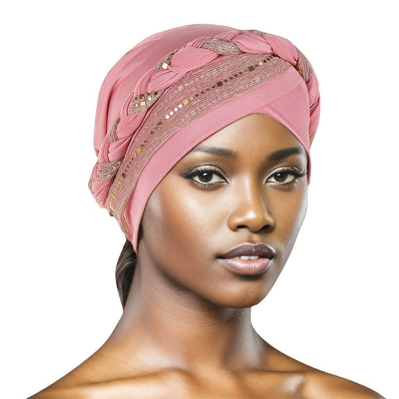 Ediodpoh Head Hat Cap Ethnic Bohemian Floral Hair Cover with Sequins Braids for Women Fashion Turban F