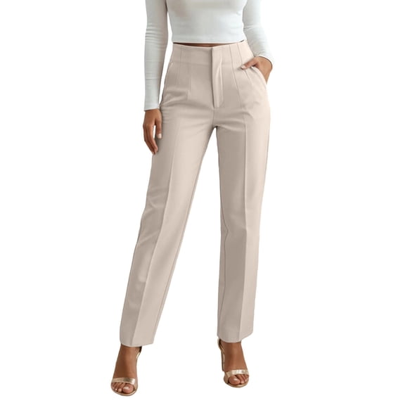 Fgnfyis Womens Summer Pants High Waist Pleated Detail Streamlined Fit Everyday Basic Solid Color Ankle Trousers Comfortable Women Pants Beige L
