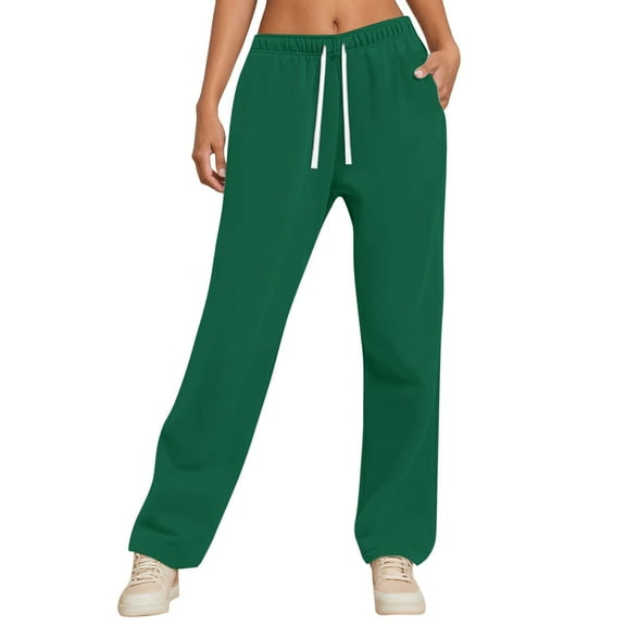 Ediodpoh High Waisted Casual Solid Color Wide Leg Loose Fit Comfortable Trousers with Pockets Pants for Women for Daily Wear Green M