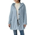 thumbnail image 1 of Ediodpoh Hooded Button Down Cardigan for Women Long Sleeve Casual Outerwear Solid Color Lightweight Knit Sweater Jacket Blue L, 1 of 5