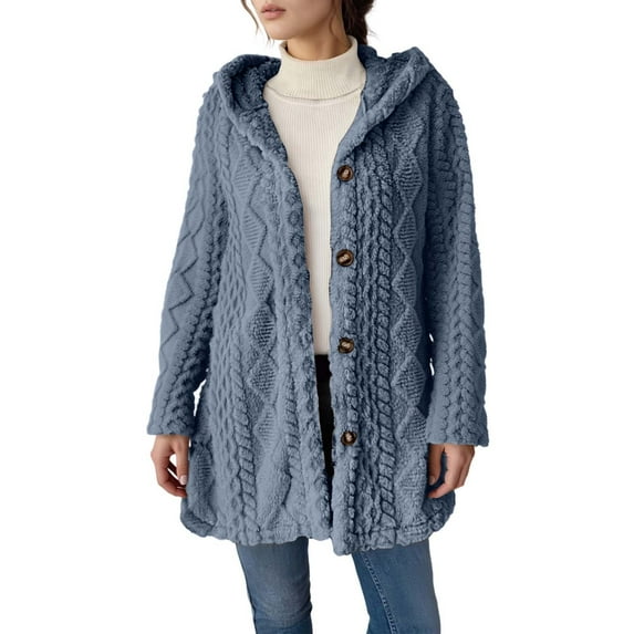 Ediodpoh Hooded Button Down Cardigan for Women Long Sleeve Casual Outerwear Solid Color Lightweight Knit Sweater Jacket Dark Blue XL