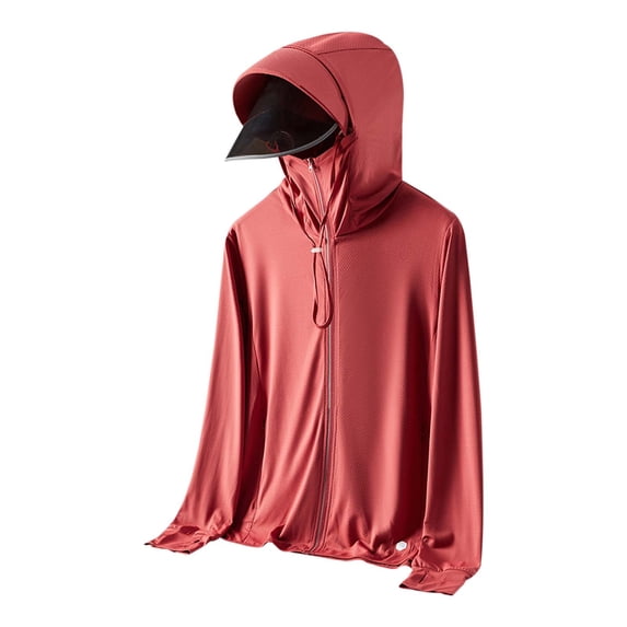 Ediodpoh Ice Cool Skin Layer with Detachable Brim Lightweight Breathable Sun Shield Jacket for Spring Summer Brick Red XXXXL