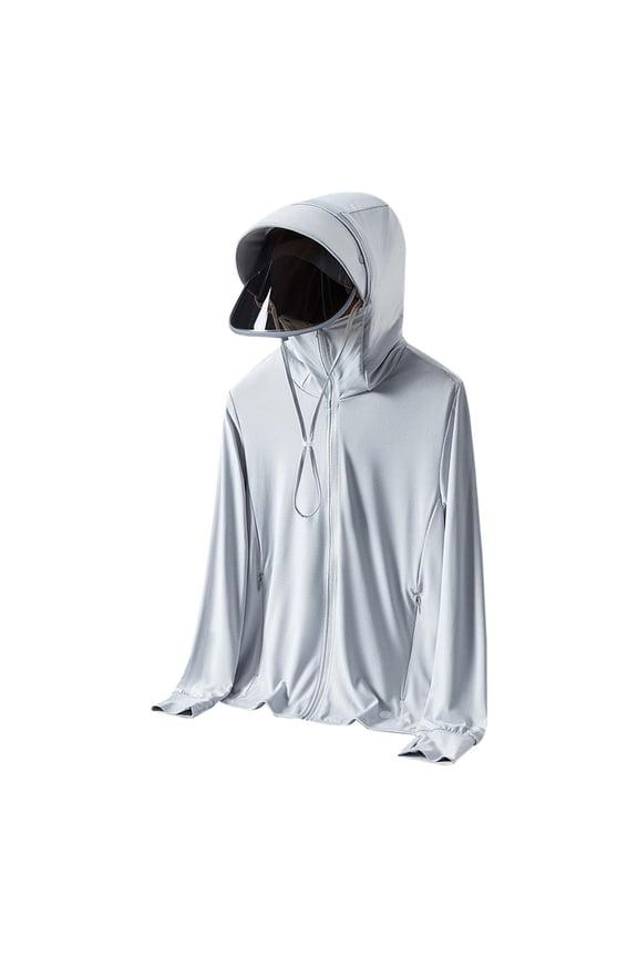 Ediodpoh Ice Cool Skin Layer with Detachable Brim Lightweight Breathable Sun Shield Jacket for Spring Summer Light Gray M