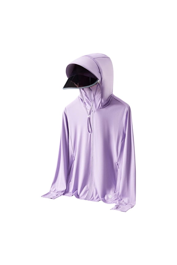 Ice Cool Skin Layer with Detachable Brim Lightweight Breathable Sun Shield Jacket for Spring Summer Purple M