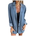 thumbnail image 1 of Ediodpoh Jean Jacket for Women Lightweight Loose Fit Denim Shirt Jackets Summer Oversized Work Button Jacket Blue S, 1 of 9