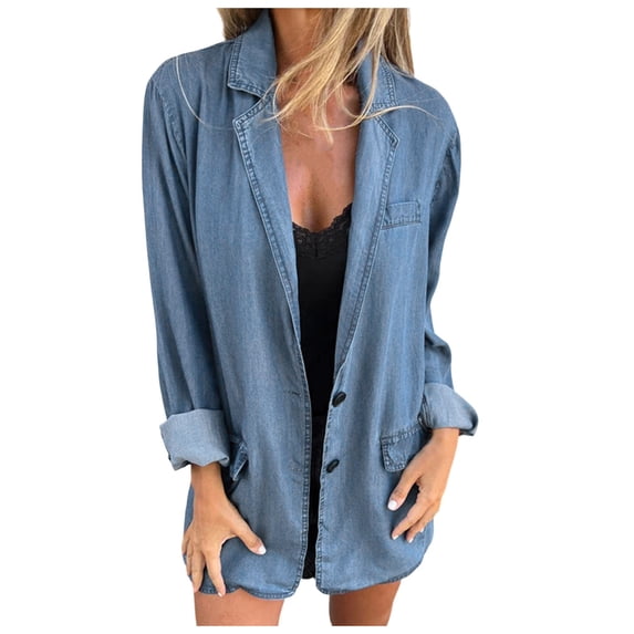 Ediodpoh Jean Jacket for Women Lightweight Loose Fit Denim Shirt Jackets Summer Oversized Work Button Jacket Blue S